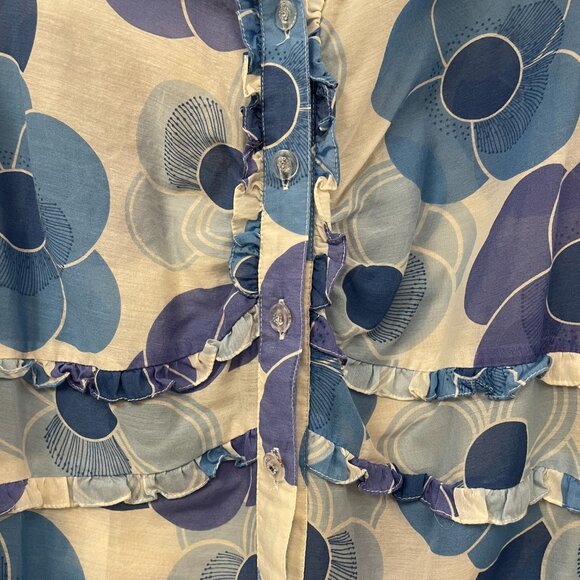 Odille Blue Print Blouse Size 6 - Picture 3 of 4